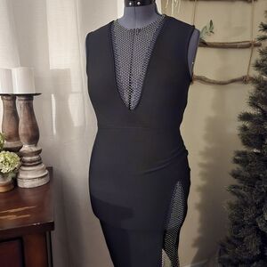 Black Sleeveless Dress with Mesh Detail
